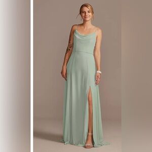 David’s Bridal Cowl Neck Chiffon Dress with Slit